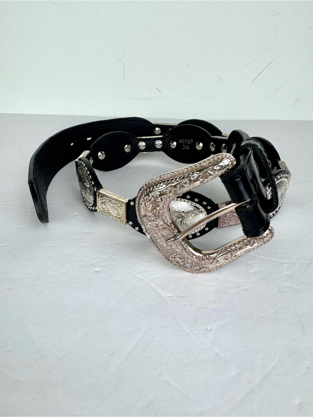 Leather Belt with Silver Plated Western Hardware Size 34” Women’s - Picture 2 of 12